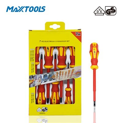 Sgriwdreifer VDE 7pc Wedi'i Gosod mewn Blwch Lliw